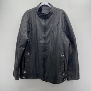 Motorcycle Jacket Mens 2XL Black‎ PU Leather Faux Fur Lining Full Zip Biker Coat